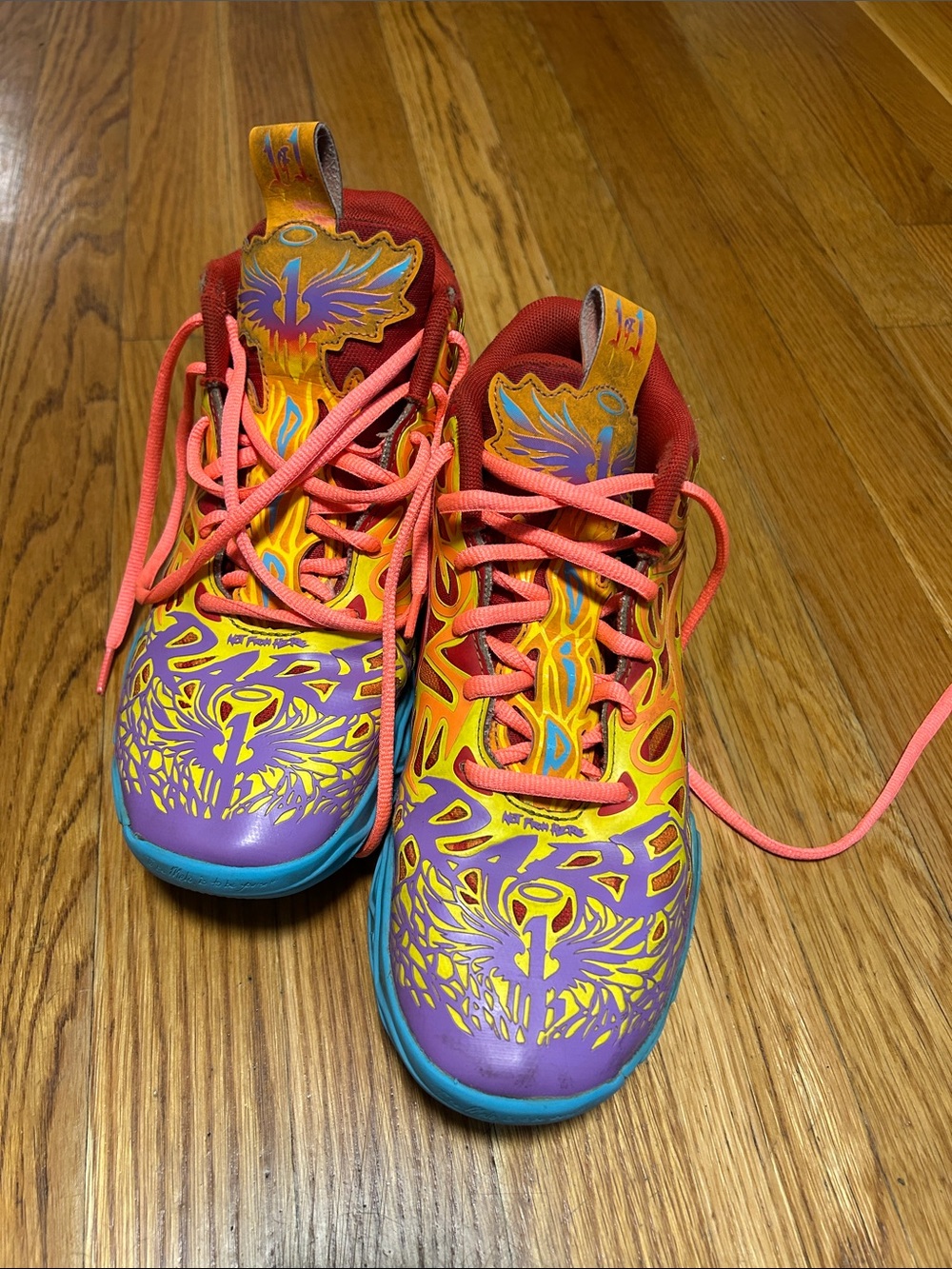 Puma La Melo Not from Here Basketball Athletic Shoes in Purple, Yellow & Pink